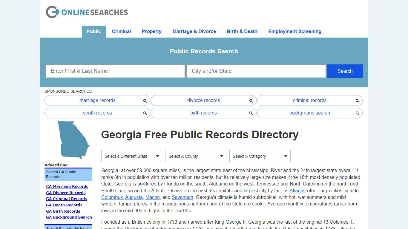 Georgia Free Public Records Directory - OnlineSearches.com